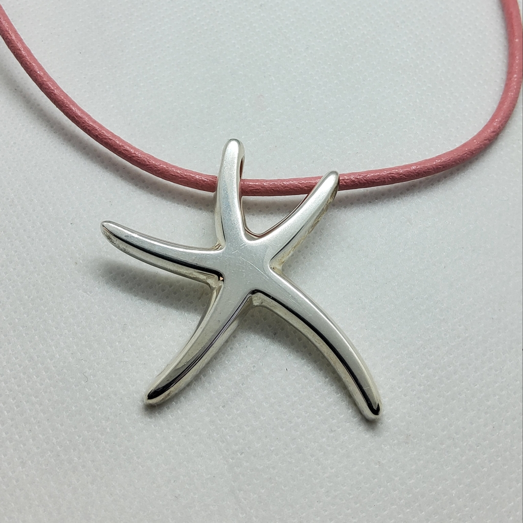 Ati 925 Starfish Pendant With Leather Cord Vintage 55$
